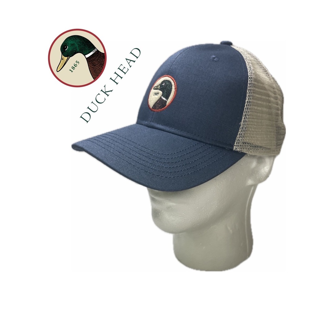 Duck Head Mens Navy Blue Mesh Back Trucker Hat Adjustable Mallard Logo Cap 1865